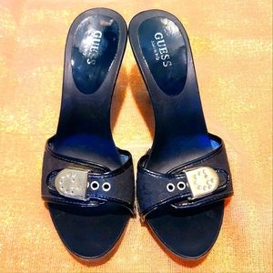 Vintage GUESS Y2K Italian Bling Monogram Kittenheel Mule Sandals Size 7